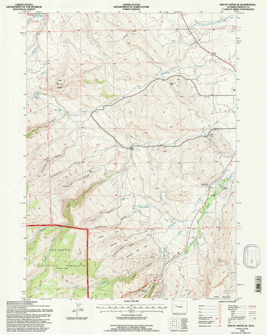 Classic USGS Mount Arter SE Wyoming 7.5'x7.5' Topo Map Image
