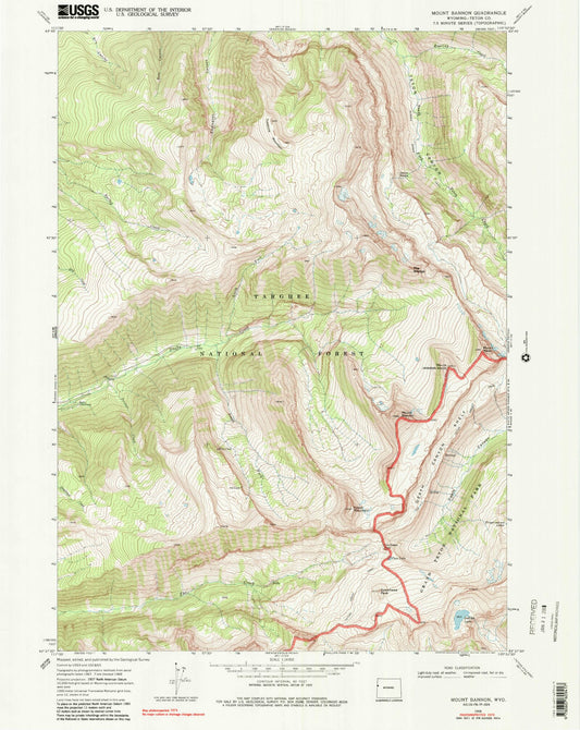 USGS Classic Mount Bannon Wyoming 7.5'x7.5' Topo Map Image