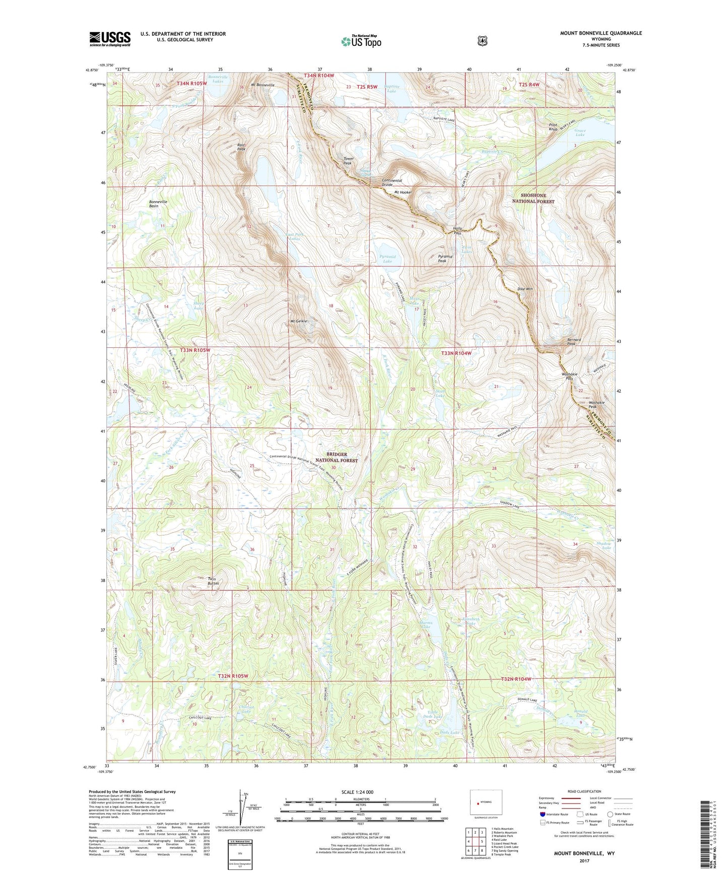 Mount Bonneville Wyoming US Topo Map Image