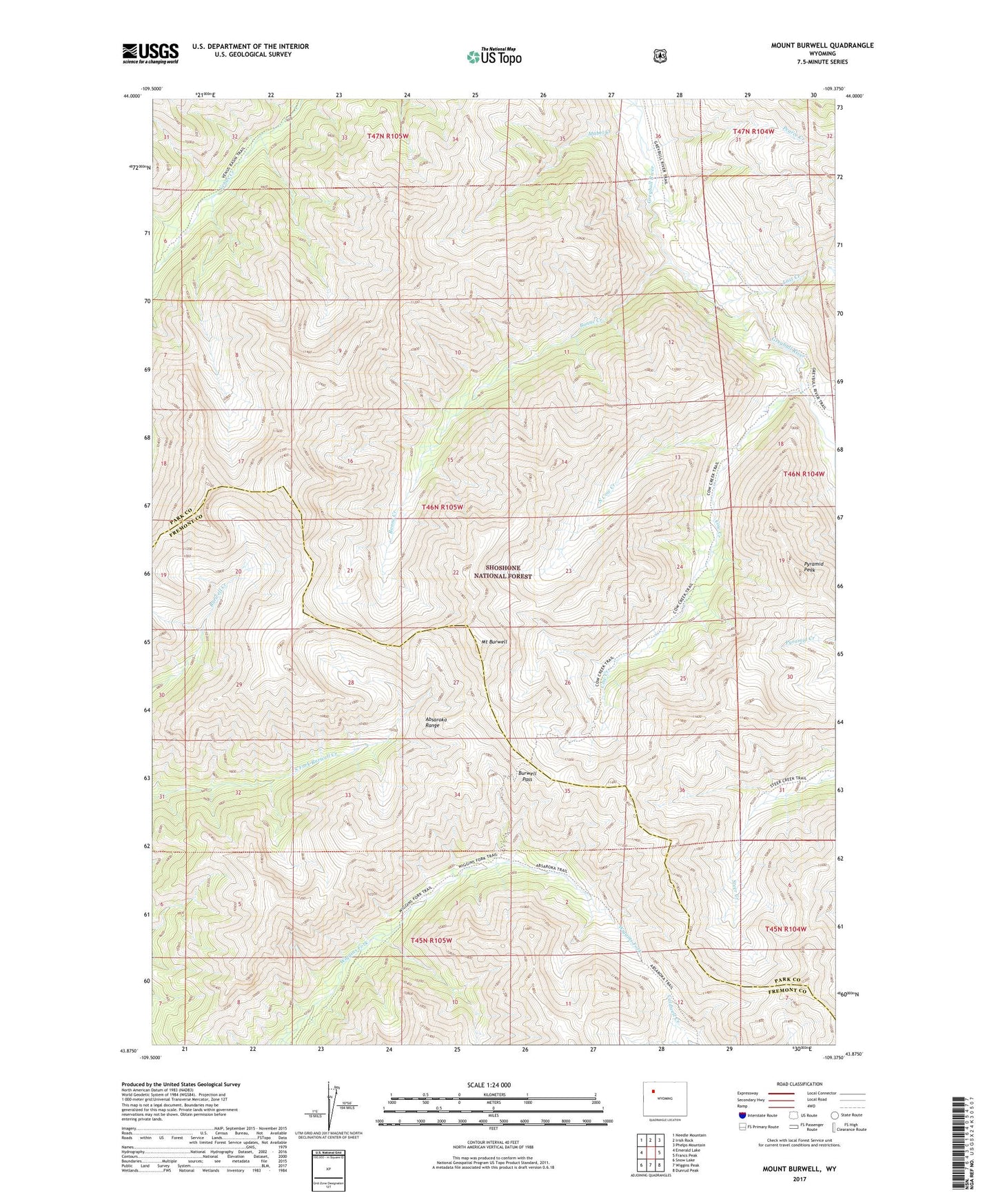 Mount Burwell Wyoming US Topo Map Image