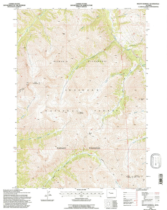Classic USGS Mount Burwell Wyoming 7.5'x7.5' Topo Map Image