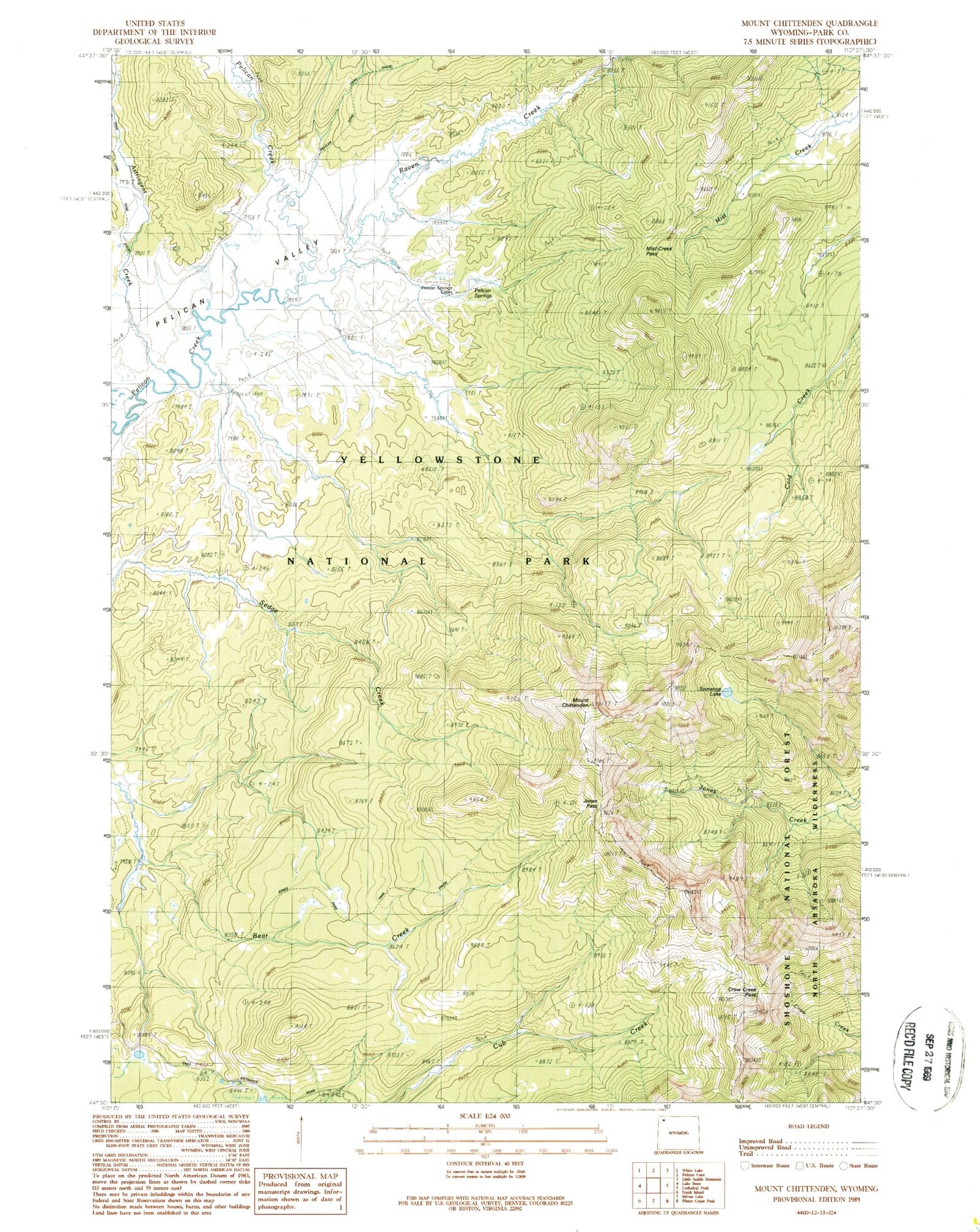 Classic USGS Mount Chittenden Wyoming 7.5'x7.5' Topo Map Image