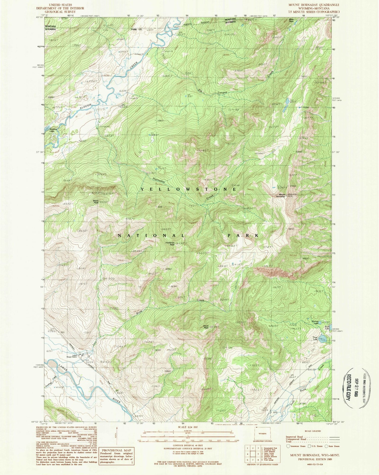 Classic USGS Mount Hornaday Wyoming 7.5'x7.5' Topo Map Image