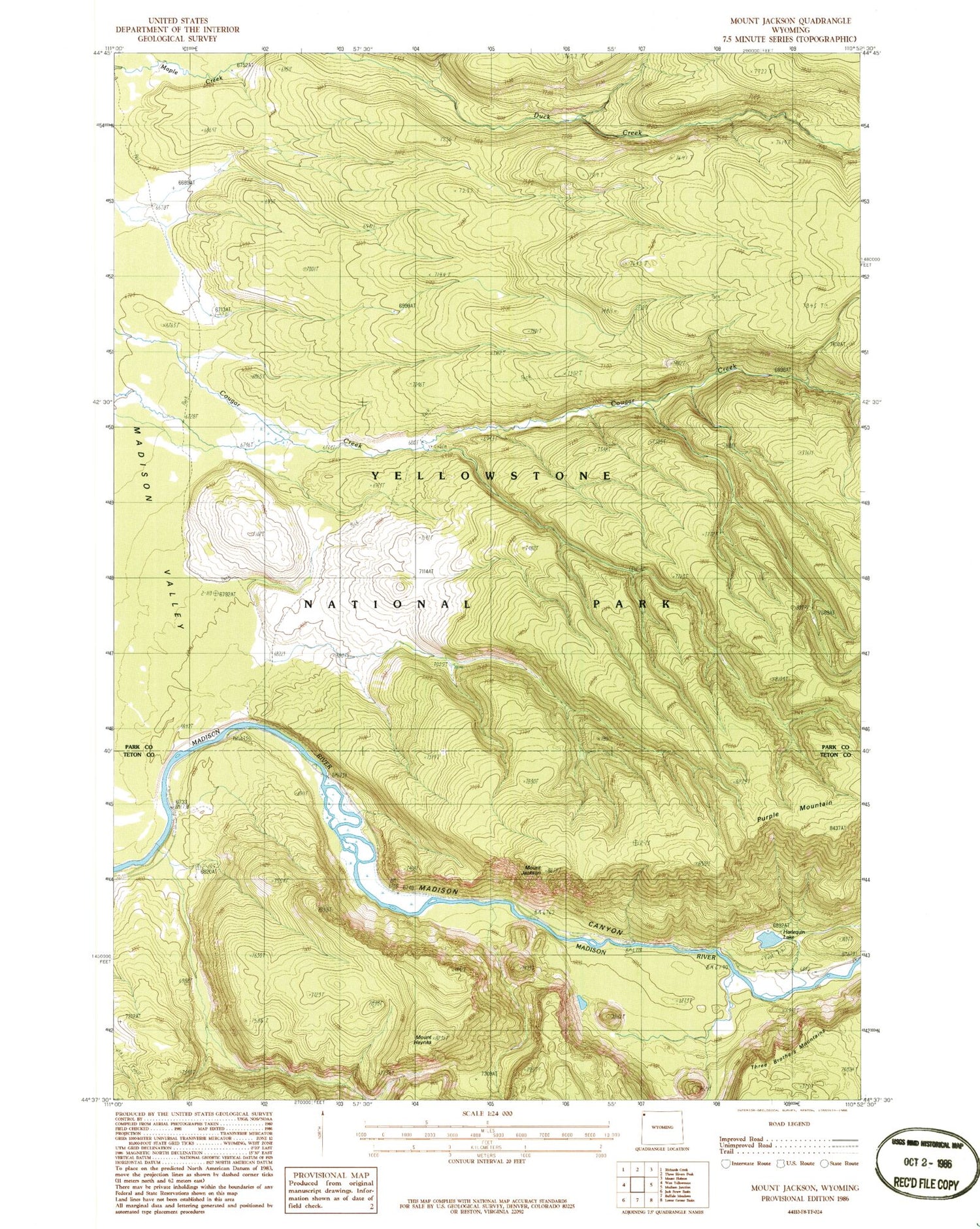 Classic USGS Mount Jackson Wyoming 7.5'x7.5' Topo Map Image