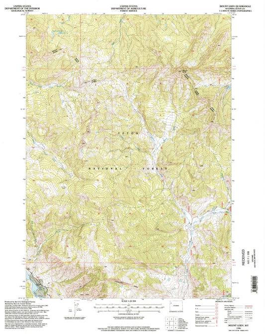 Classic USGS Mount Leidy Wyoming 7.5'x7.5' Topo Map Image