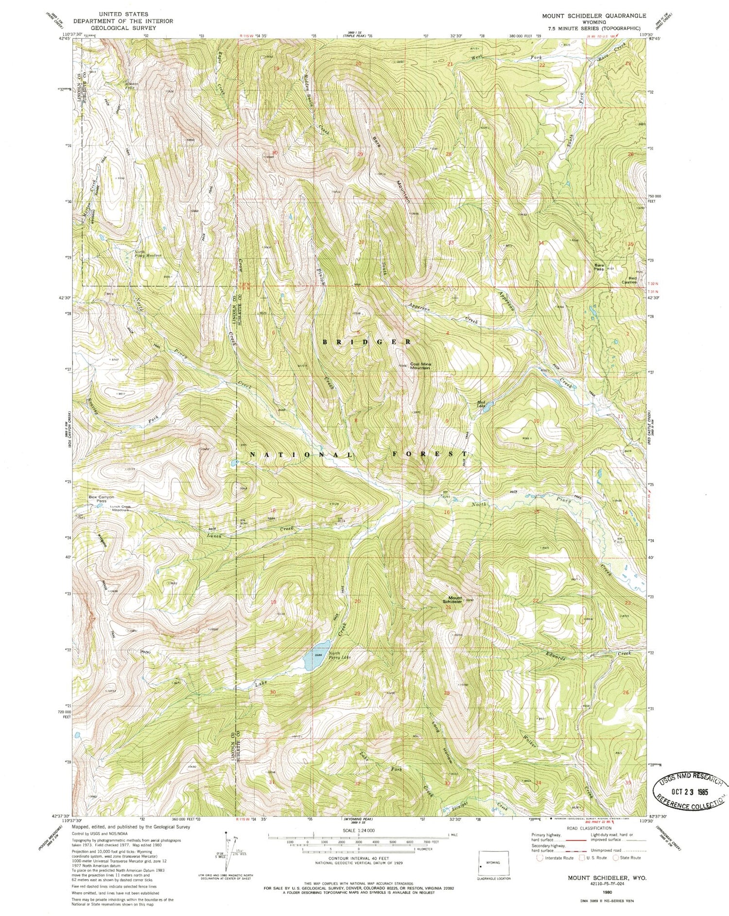 Classic USGS Mount Schidler Wyoming 7.5'x7.5' Topo Map Image