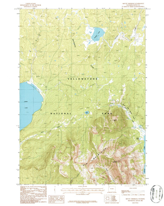 Classic USGS Mount Sheridan Wyoming 7.5'x7.5' Topo Map Image