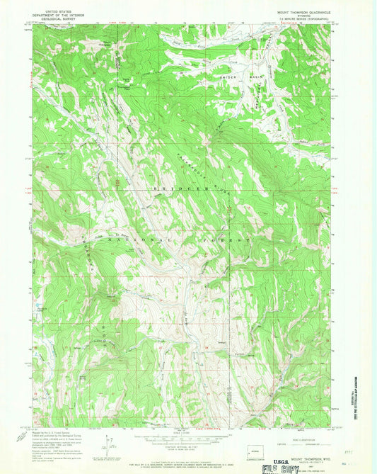 Classic USGS Mount Thompson Wyoming 7.5'x7.5' Topo Map Image