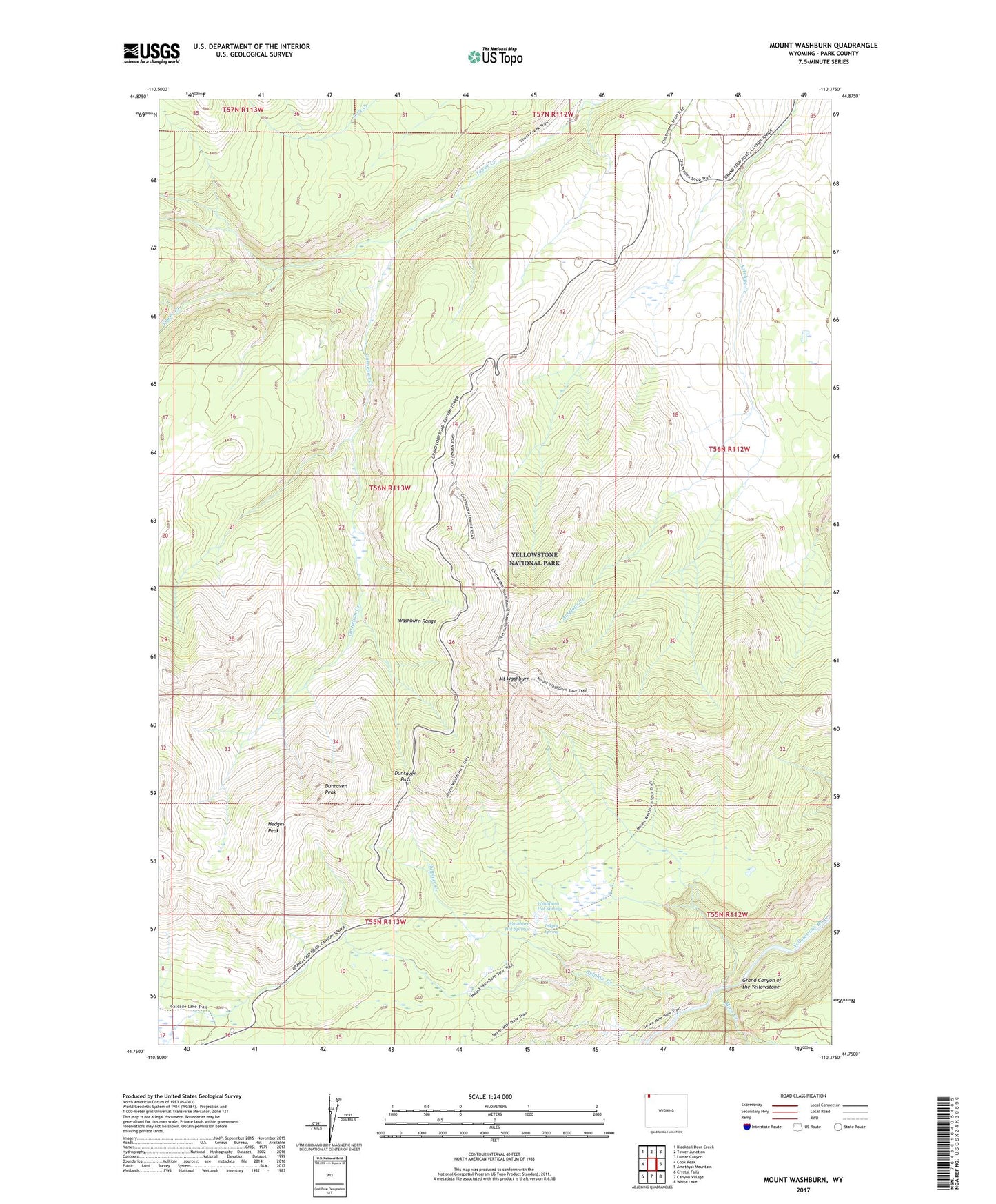 Mount Washburn Wyoming US Topo Map Image