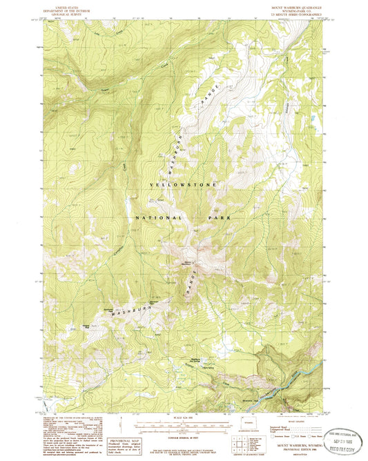 Classic USGS Mount Washburn Wyoming 7.5'x7.5' Topo Map Image