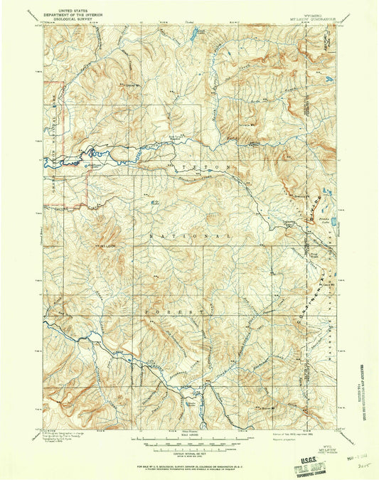 Historic 1902 Mount Leidy Wyoming 30'x30' Topo Map Image