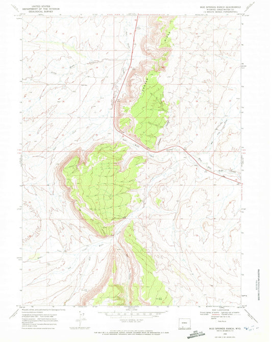 Classic USGS Mud Springs Ranch Wyoming 7.5'x7.5' Topo Map Image
