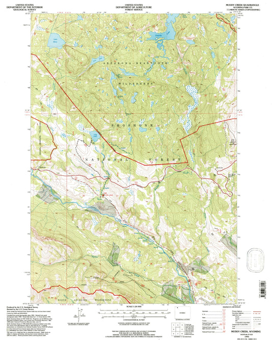 Classic USGS Muddy Creek Wyoming 7.5'x7.5' Topo Map Image