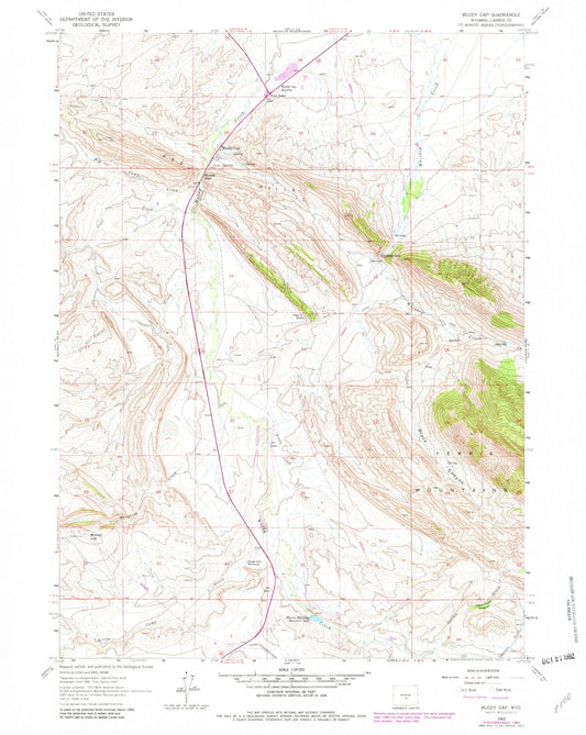 Classic USGS Muddy Gap Wyoming 7.5'x7.5' Topo Map Image