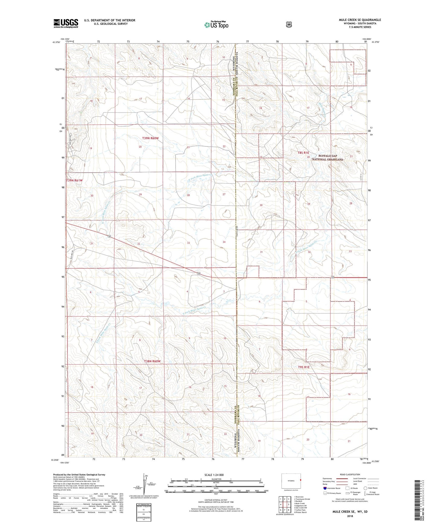 Mule Creek SE Wyoming US Topo Map Image