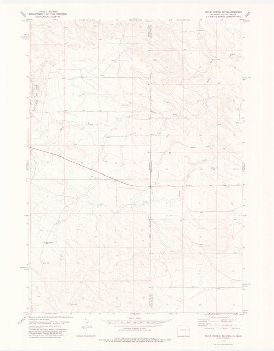 Classic USGS Mule Creek SE Wyoming 7.5'x7.5' Topo Map Image