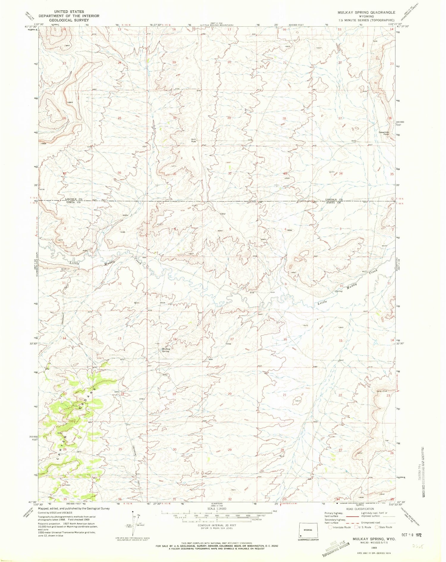 Classic USGS Mulkay Spring Wyoming 7.5'x7.5' Topo Map Image