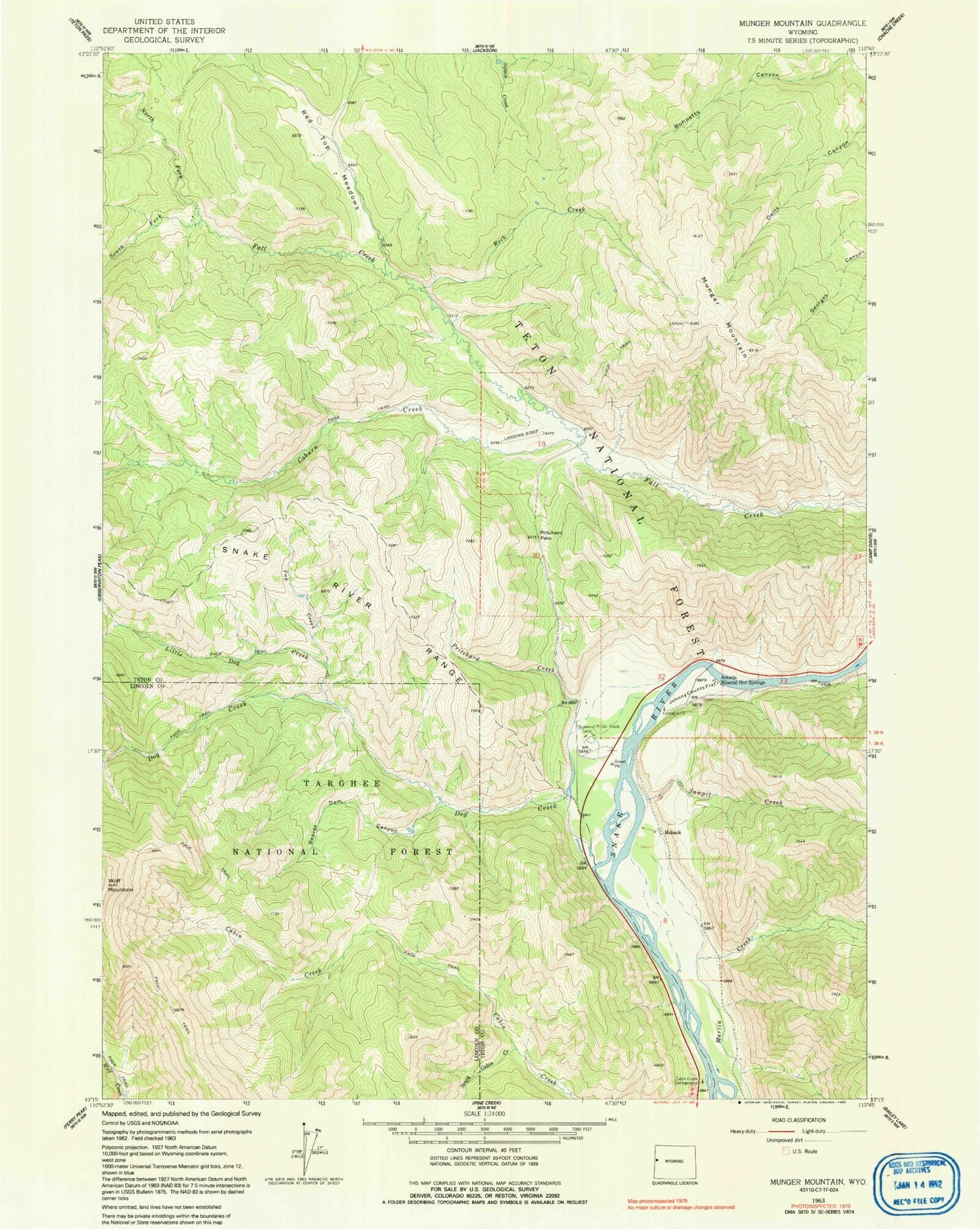 Classic USGS Munger Mountain Wyoming 7.5'x7.5' Topo Map Image