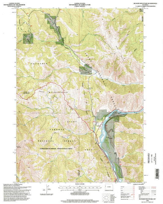 Classic USGS Munger Mountain Wyoming 7.5'x7.5' Topo Map Image