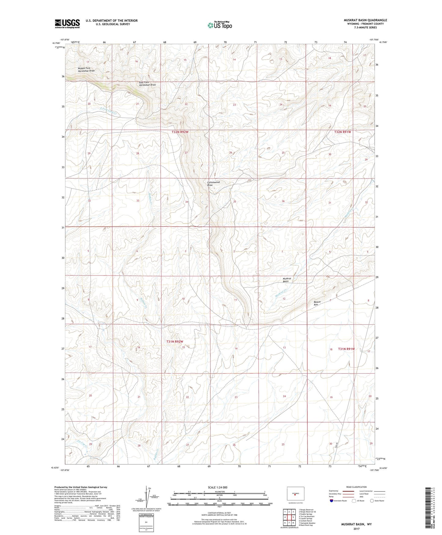 Muskrat Basin Wyoming US Topo Map Image