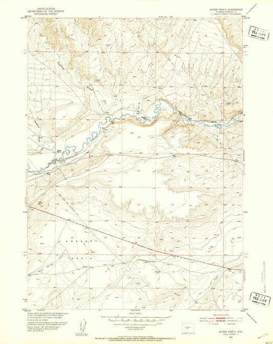 Classic USGS Myers Ranch Wyoming 7.5'x7.5' Topo Map Image