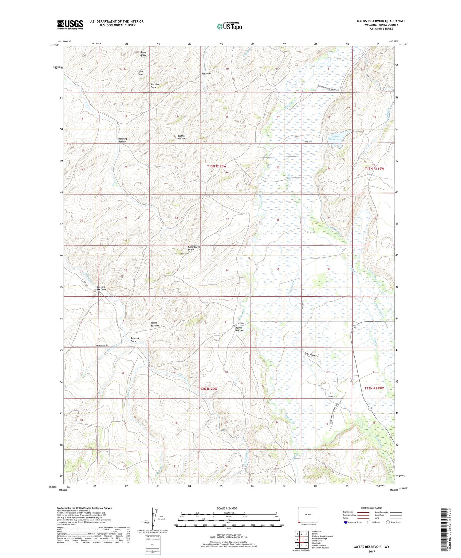 Myers Reservoir Wyoming US Topo Map Image