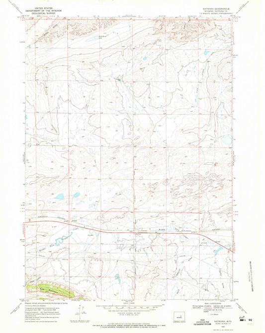 Classic USGS Natrona Wyoming 7.5'x7.5' Topo Map Image