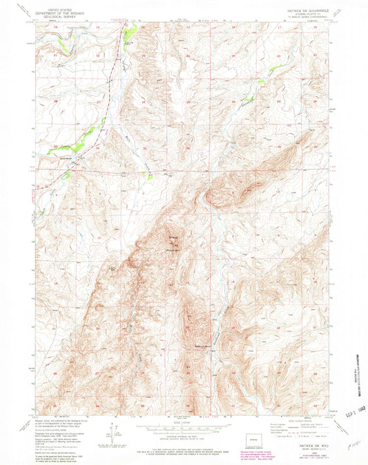 Classic USGS Natwick SW Wyoming 7.5'x7.5' Topo Map Image