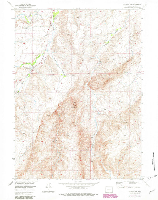 Classic USGS Natwick SW Wyoming 7.5'x7.5' Topo Map Image