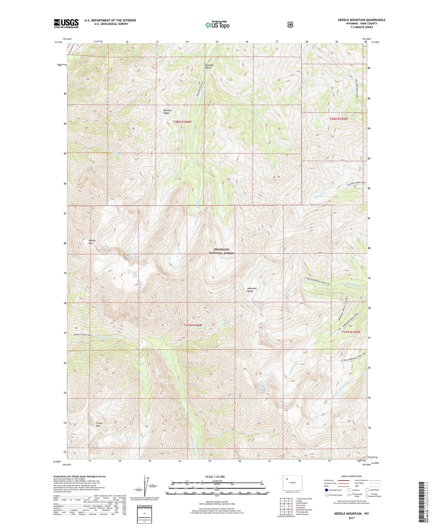Needle Mountain Wyoming US Topo Map Image