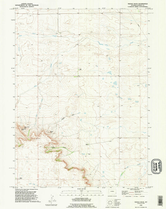 Classic USGS Needle Rock Wyoming 7.5'x7.5' Topo Map Image