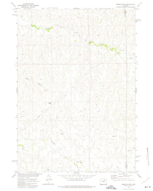 Classic USGS Negro Butte Wyoming 7.5'x7.5' Topo Map Image