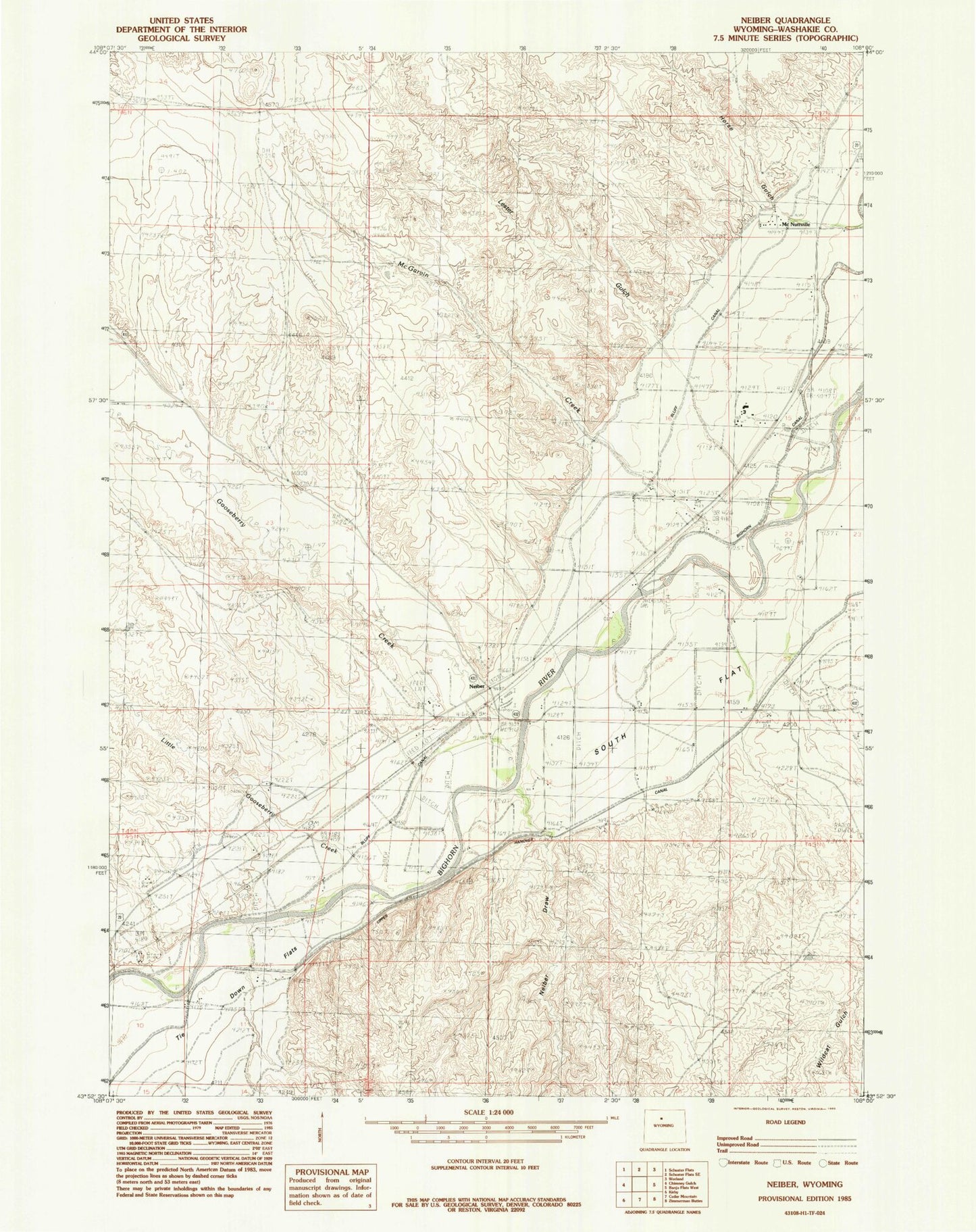 Classic USGS Neiber Wyoming 7.5'x7.5' Topo Map Image