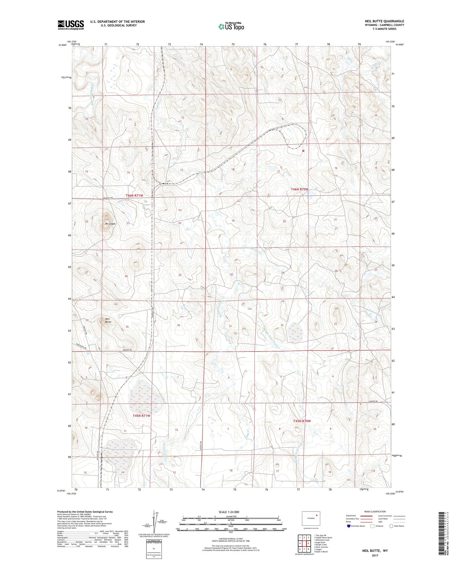 Neil Butte Wyoming US Topo Map Image