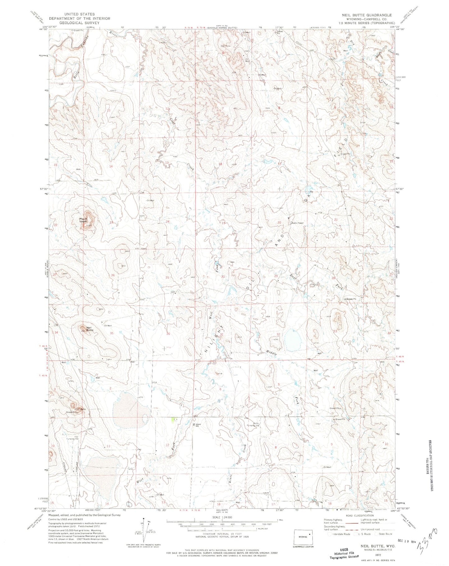 Classic USGS Neil Butte Wyoming 7.5'x7.5' Topo Map Image