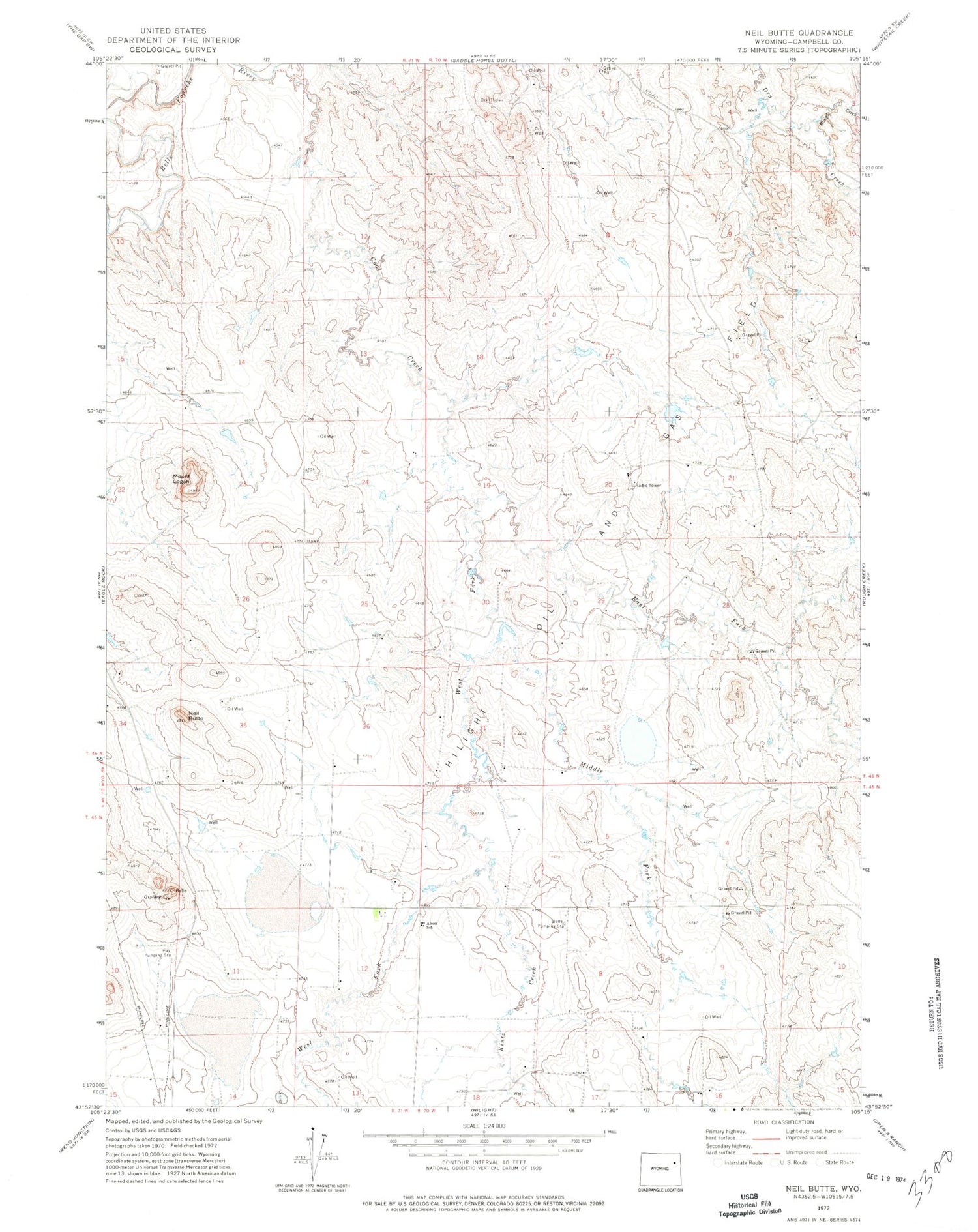 Classic USGS Neil Butte Wyoming 7.5'x7.5' Topo Map Image