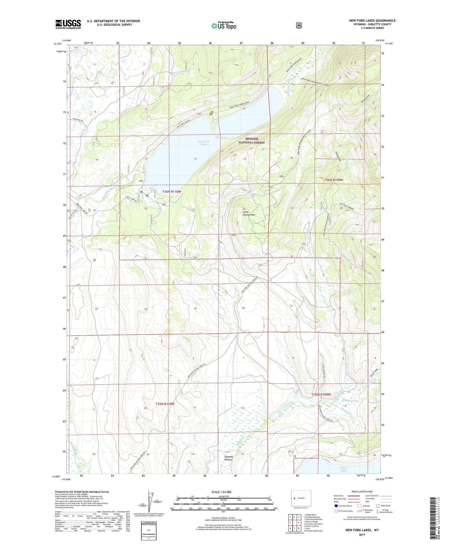 New Fork Lakes Wyoming US Topo Map Image