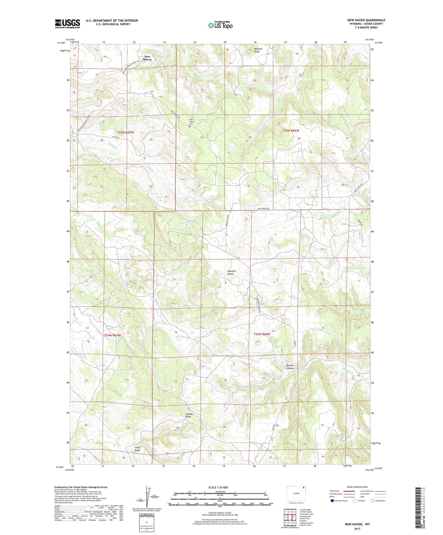 New Haven Wyoming US Topo Map Image