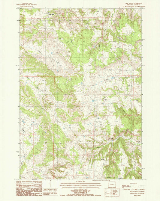 Classic USGS New Haven Wyoming 7.5'x7.5' Topo Map Image