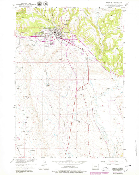 Classic USGS Newcastle Wyoming 7.5'x7.5' Topo Map Image