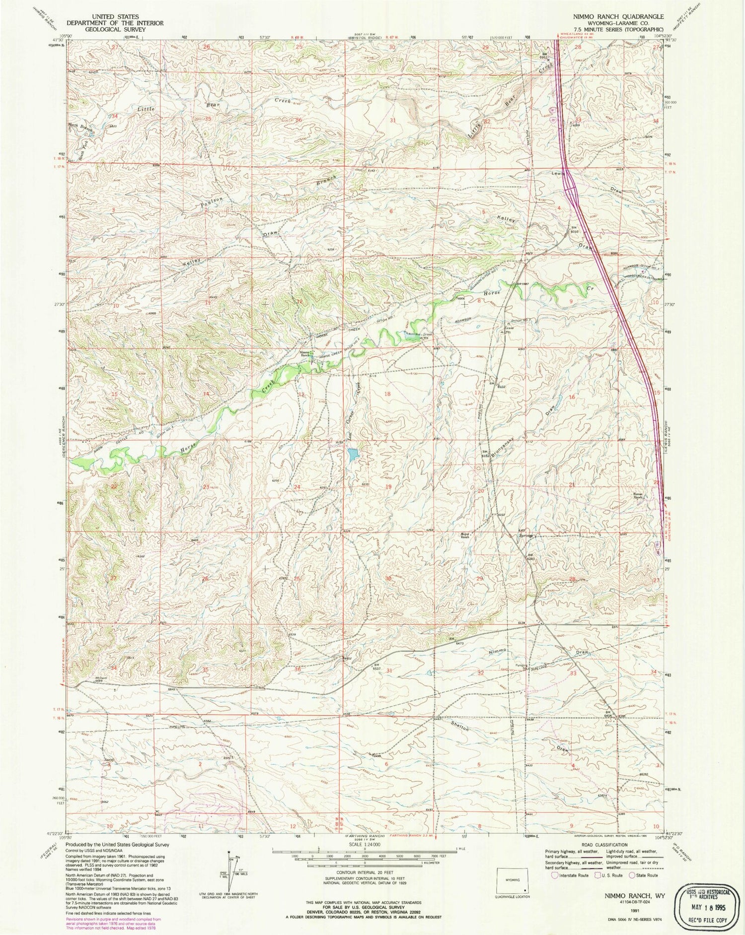 Classic USGS Nimmo Ranch Wyoming 7.5'x7.5' Topo Map Image