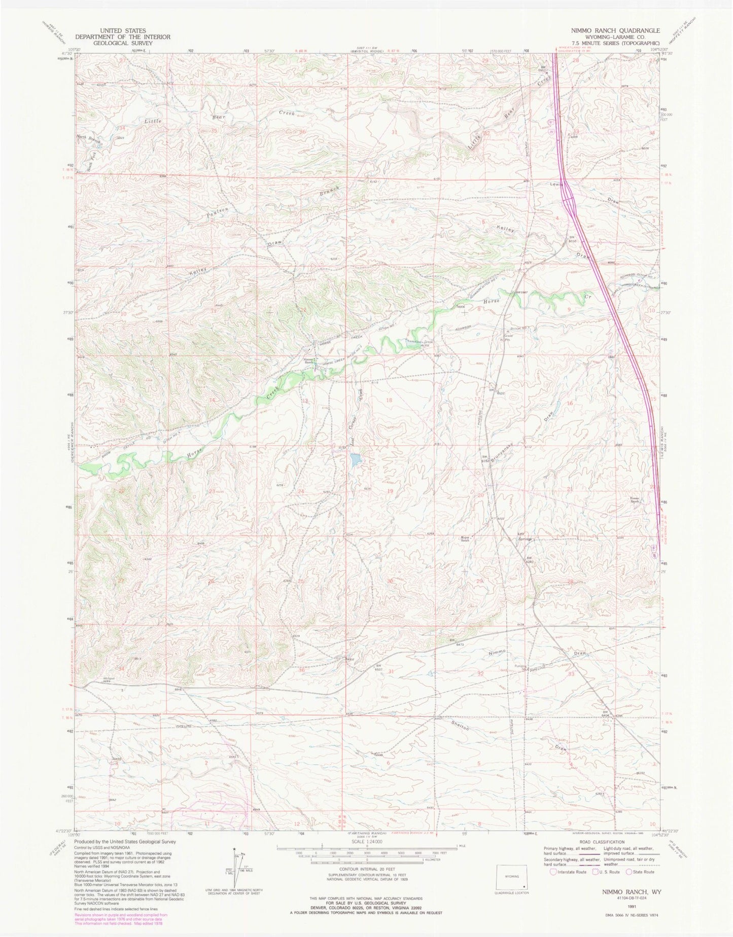 Classic USGS Nimmo Ranch Wyoming 7.5'x7.5' Topo Map Image