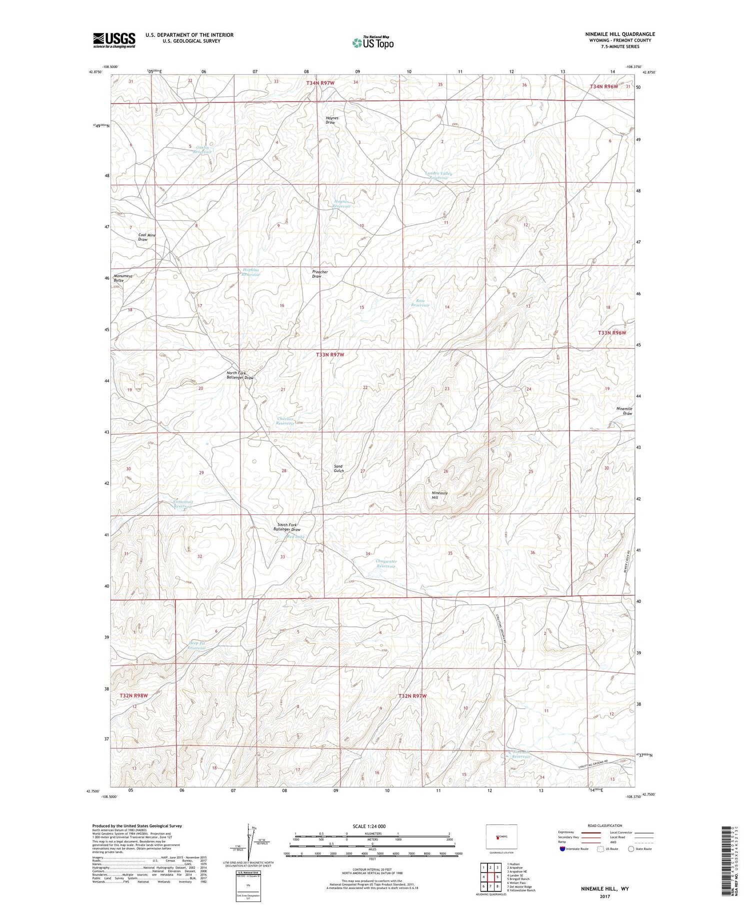 Ninemile Hill Wyoming US Topo Map Image