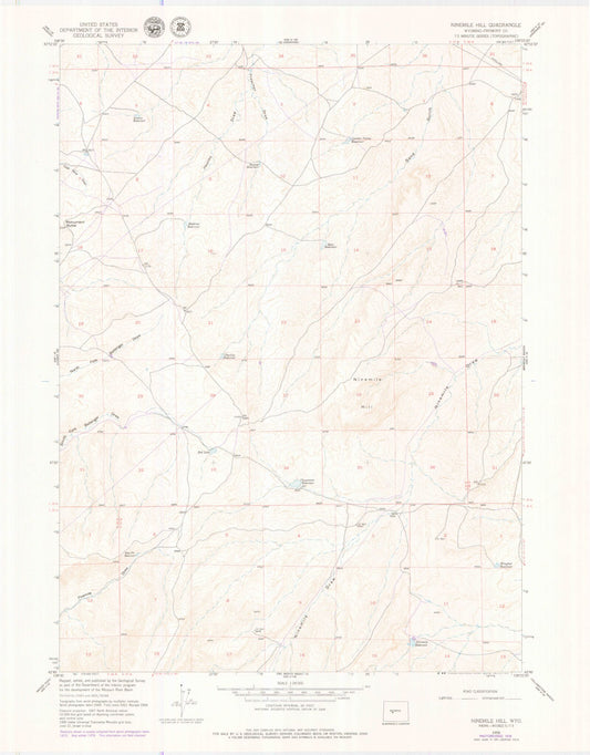 Classic USGS Ninemile Hill Wyoming 7.5'x7.5' Topo Map Image