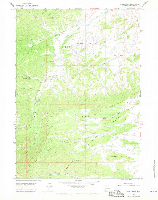 Classic USGS Noble Basin Wyoming 7.5'x7.5' Topo Map Image