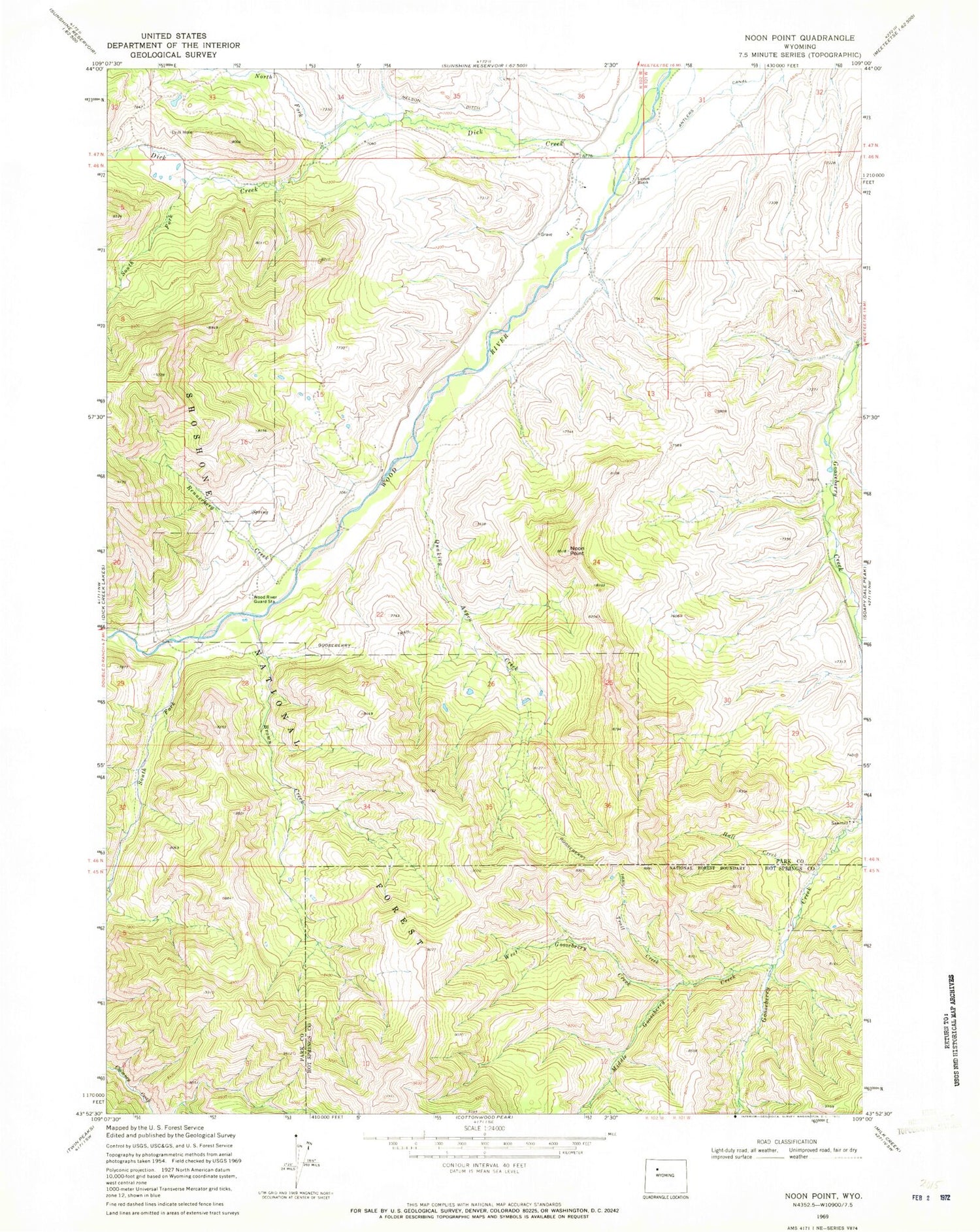 Classic USGS Noon Point Wyoming 7.5'x7.5' Topo Map Image