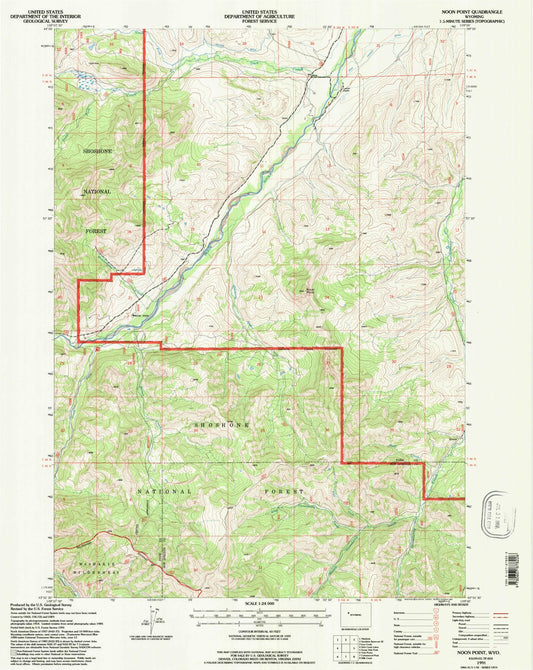 Classic USGS Noon Point Wyoming 7.5'x7.5' Topo Map Image