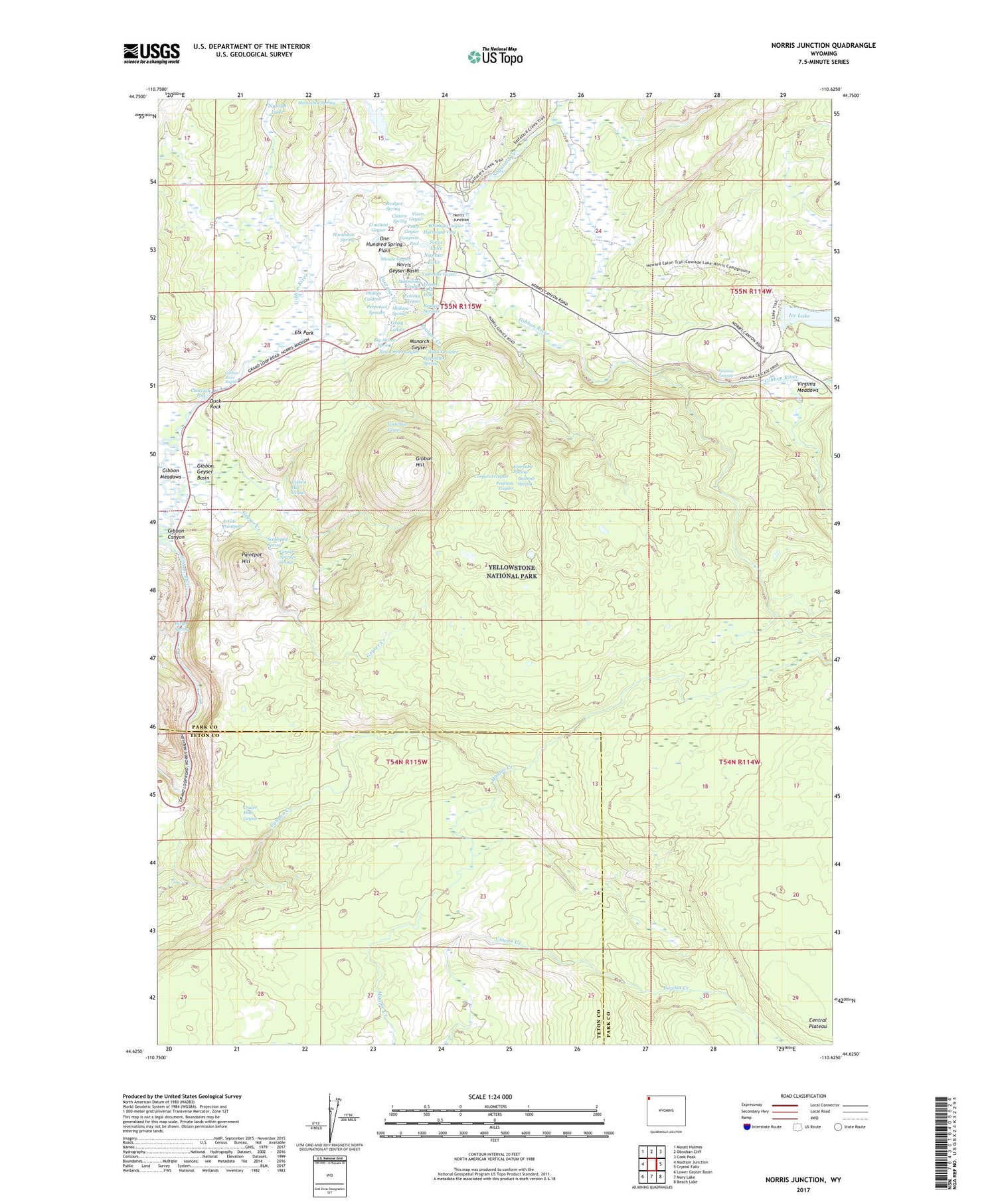 Norris Junction Wyoming US Topo Map Image