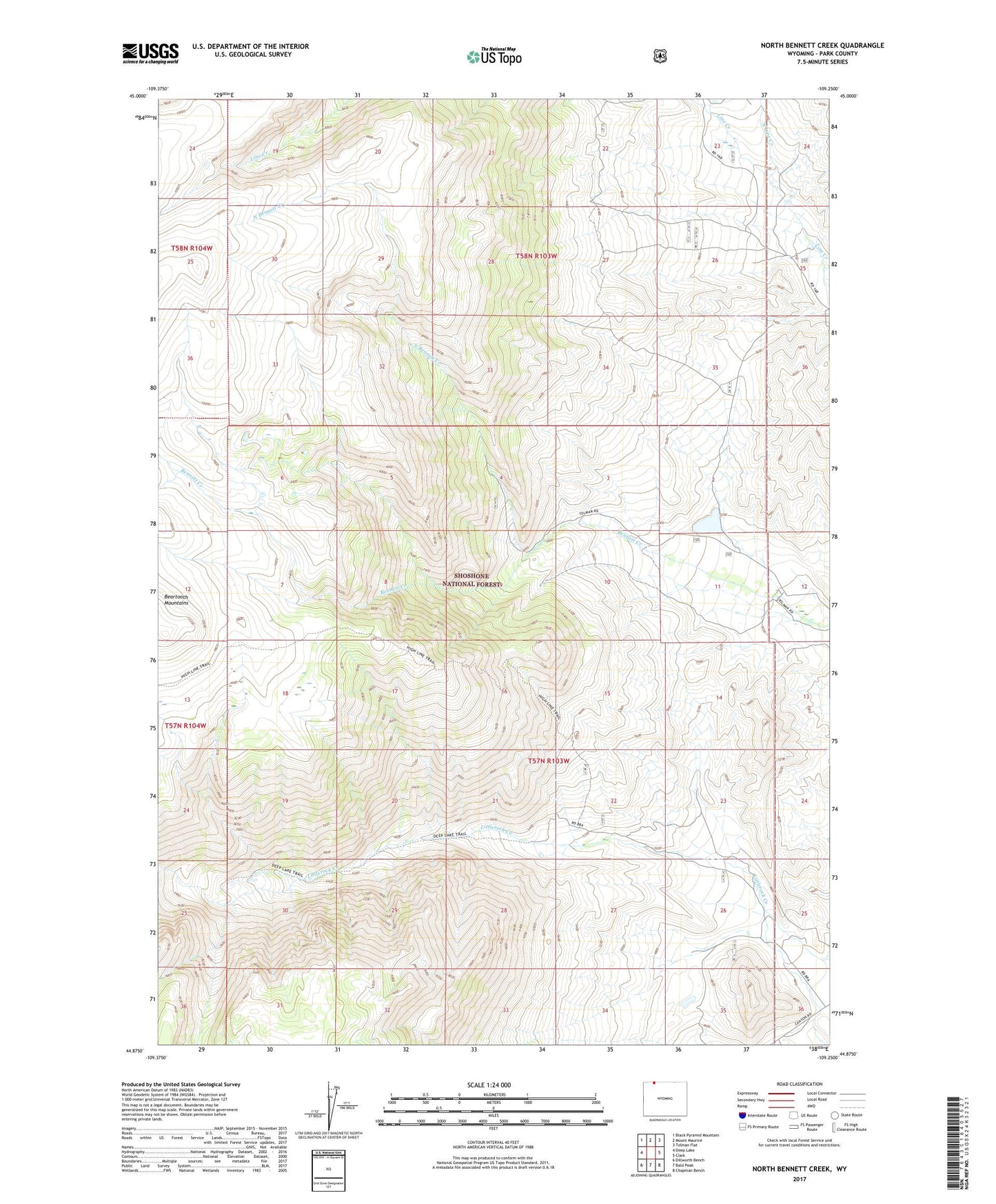 North Bennett Creek Wyoming US Topo Map Image