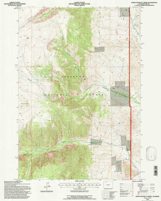 Classic USGS North Bennett Creek Wyoming 7.5'x7.5' Topo Map Image
